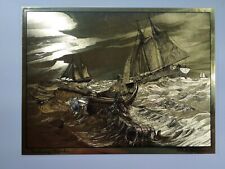 Gold Foil Etch Art Print Vtg Mid 1900s Lionel Barrymore Fishing Rowboat Sail USA picture