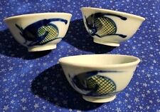 Vintage Chinese Porcelain Blue & White Fish Bowl Set Of 3 picture