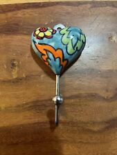 Hand Painted Flower Leaf Ceramic Heart Shaped Wall Hook Key Holder picture