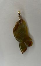 14k Gold Brown Jade Fish Pendant - Exquisite Hand-Carved Gemstone picture