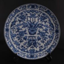 10.2'' Chinese Ancient Blue White Porcelain Fish Flower Pattern Plate Dish picture