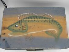 Antique BLUE Green Fish Original Fishing Tackle box Handmade 11 1/2