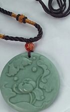 Jade Lotus & Fish Pendant Vintage Natural Necklace Green Chinese Jewelry picture