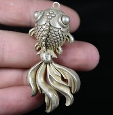 Collection Old China Tibet Silver Carving Lovely Fish Statue Amulet Pendant Gift picture