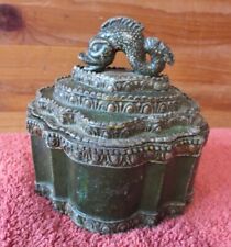 Antique Lead Tobacco Box Caddy Jar lid Chinese Dolphin Koi Fish Dragon Vintage picture