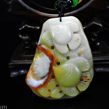 100% Natural Hand-carved Jade Pendant Jadeite Necklace angel fish&coral 117i picture