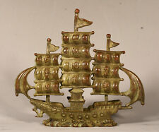 12CM Collection Old China Dynasty Pure Bronze Fengshui Boat Ship Sail Statue picture