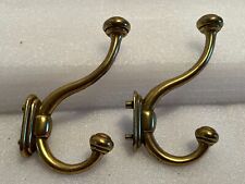 2 Vintage Brass Wall Coat Hook Hat Hall Cabinet Farm Salvage Shabby picture
