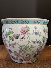 Vintage Chinese Large pink Bowl Planter Jardiniere Pot Flowers Gold fish koi  picture