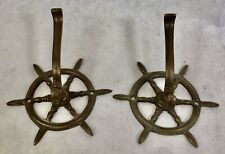 Vintage Ships Wheel Hooks x 2, Cast Brass Coat Hook, Nautical, Maritime, Coastal picture