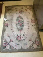 Antique Rectangle Wool Hook Rug In Taupe/rose/green/cream 34”x54” picture