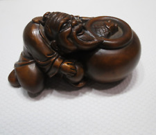 Chinese Hand-carved Exquisite old man fish carving Boxwood statue 4'' picture