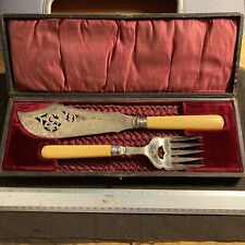 Antique Victorian English Silverplate And  Sterling Fish Fork Knife Serving Set picture