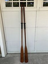 Antique Restored Boat Oars 83.5â€� Solid Mahogany With New Collars picture
