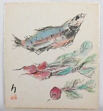 Japanese Shikishi Painting Picture Art Fish Radish Vegetable Vintage picture