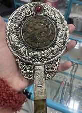 Antique Chinese Silver & Jade Dragon Belt Hook Carved Hand Mirror Rare picture