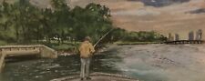 Fishing On The Grand River, Grand Rapids - Original Gouache Painting picture