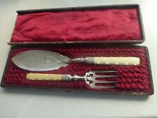 antique silver plated fish slice server with fork picture