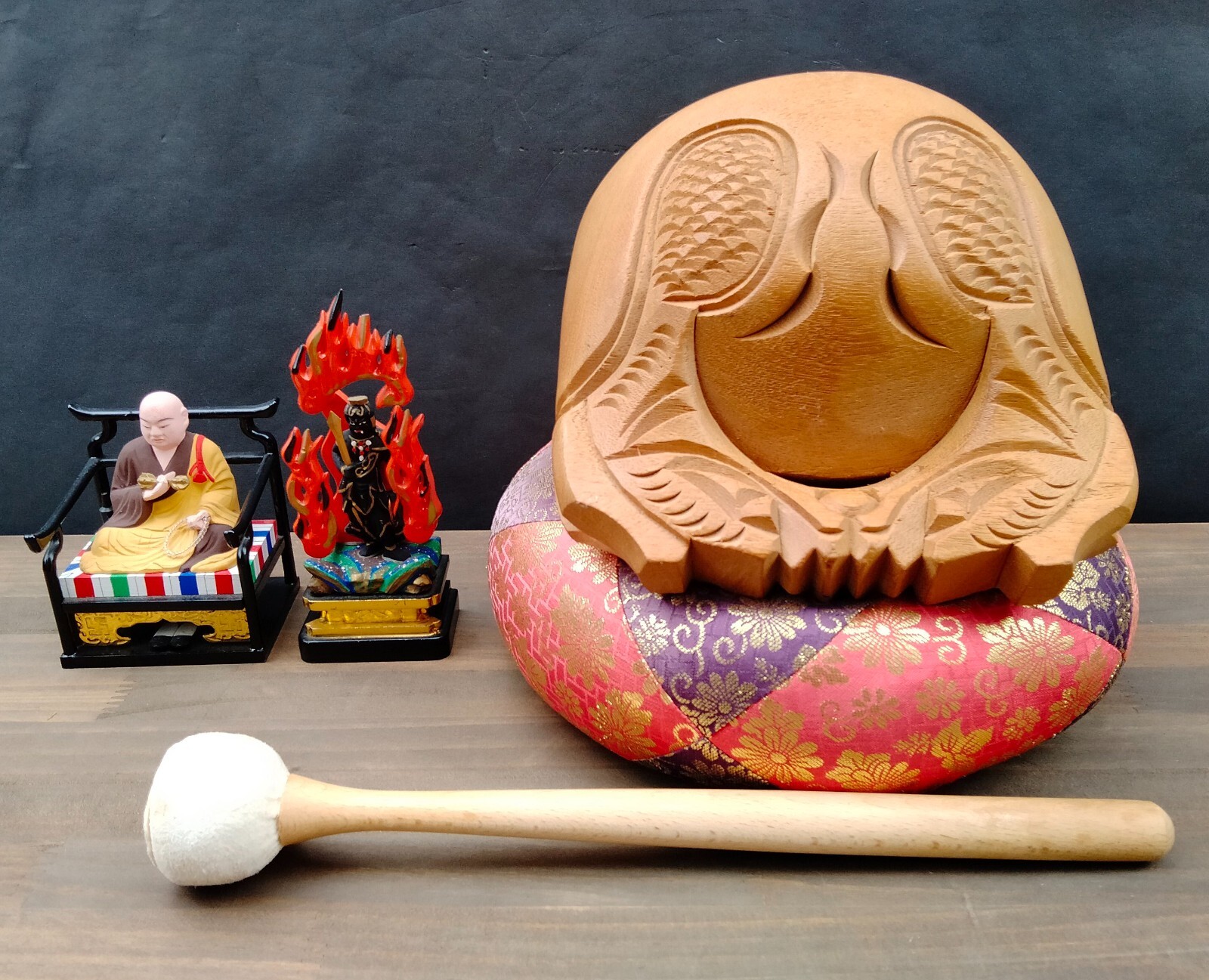 Mokugyo In Legno A Forma Di Pesce - Strumento A Percussione Per Meditazione, Decorazione, 3.5 Pollici, Con Mazzuolo E Cuscino