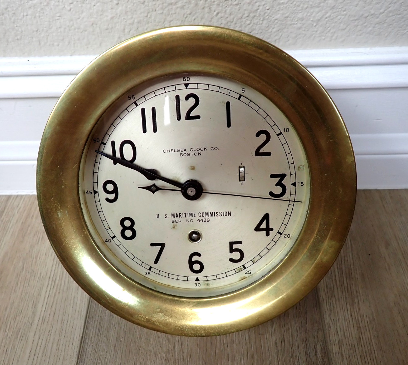VINTAGE CHELSEA CLOCK CO BOSTON US MARITIME NO 4439 BRASS 7 1/4