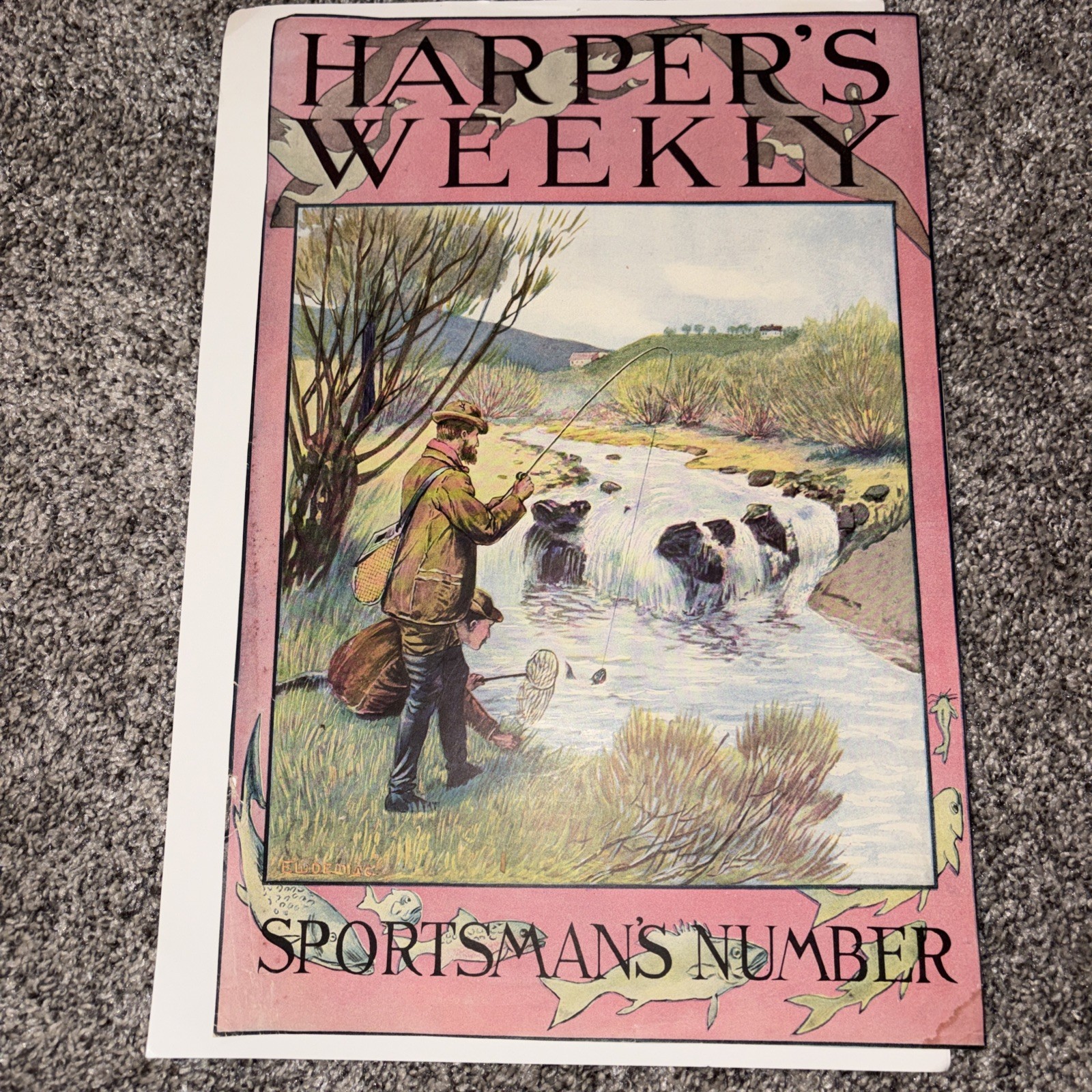 1898 SPORTING COVER E. W. DEMING ART TROUT FISHING SCARCE
