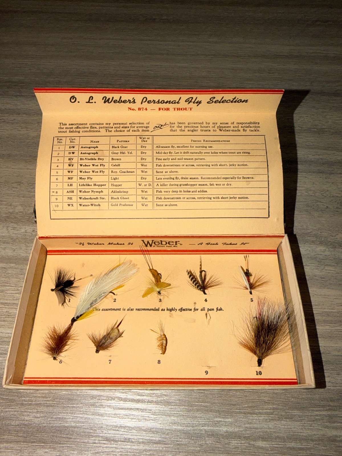 Vintage O.L. Weber Personal Fly Selection No. 274 Trout Flies Stevens Point WI 8