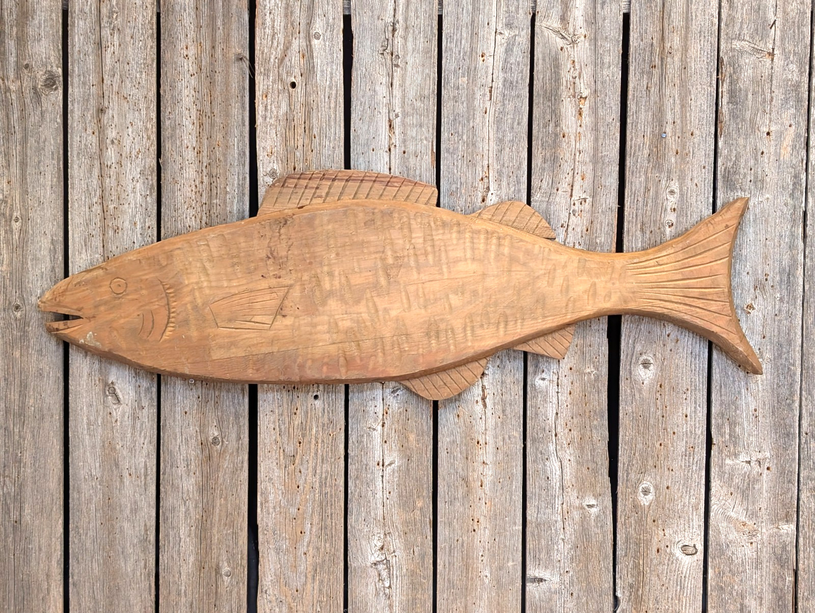 Big Vintage Carved Wood Trout Fish Wall Decor Folk Art 27 1/2