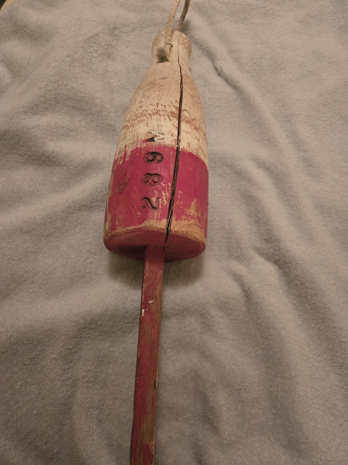 Wooden Fishing Buoy 20” Red & White Cape Cod Vintage