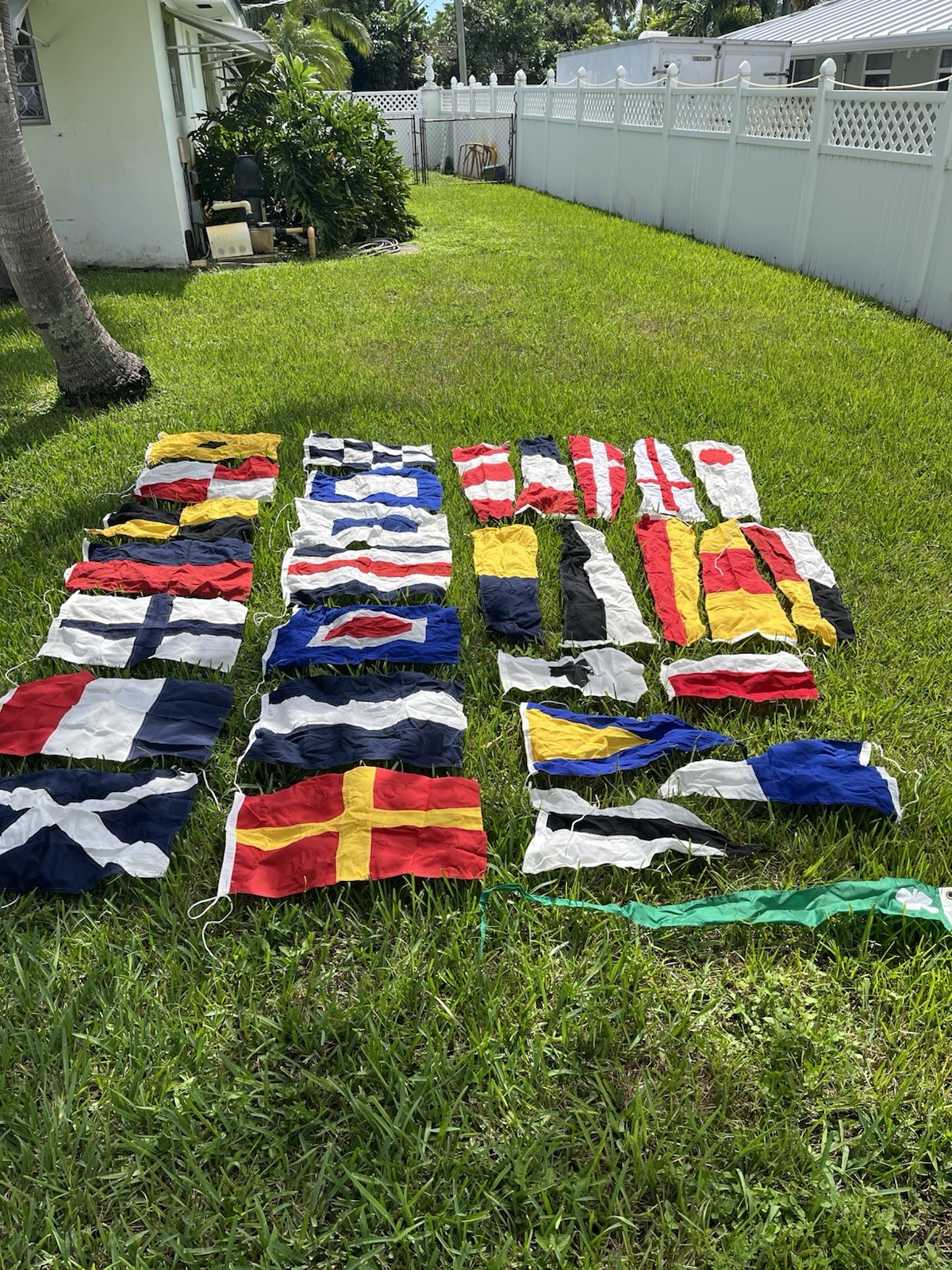 Vintage Nautical Maritime Ship Line of Signal 30 Flags Sewn Cloth Boat