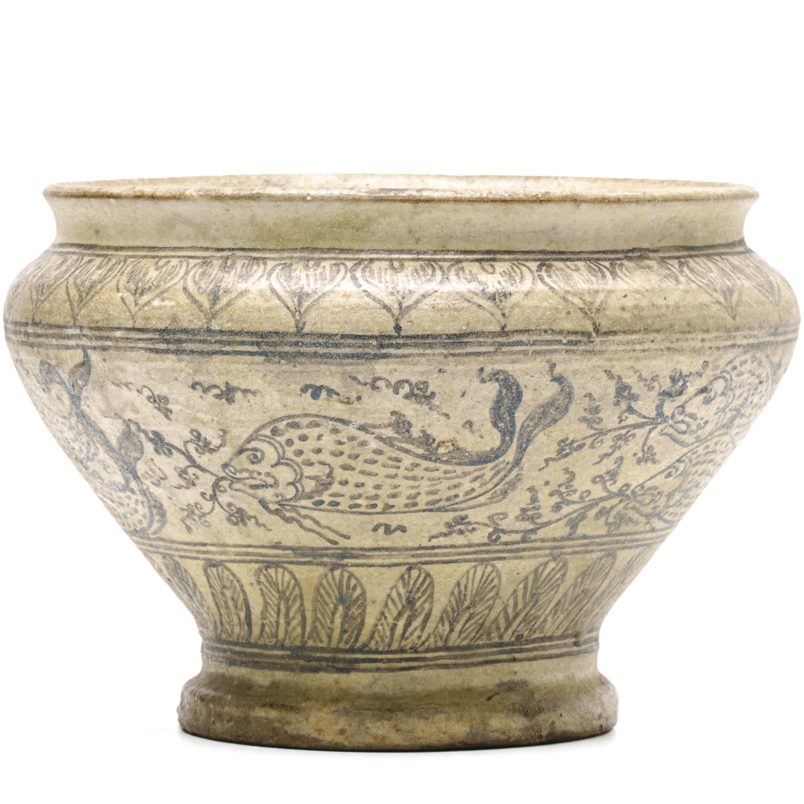 Vietnamese Fish Jar Stoneware Pot Lotus Petals Lê Dynasty 15th–16th Century