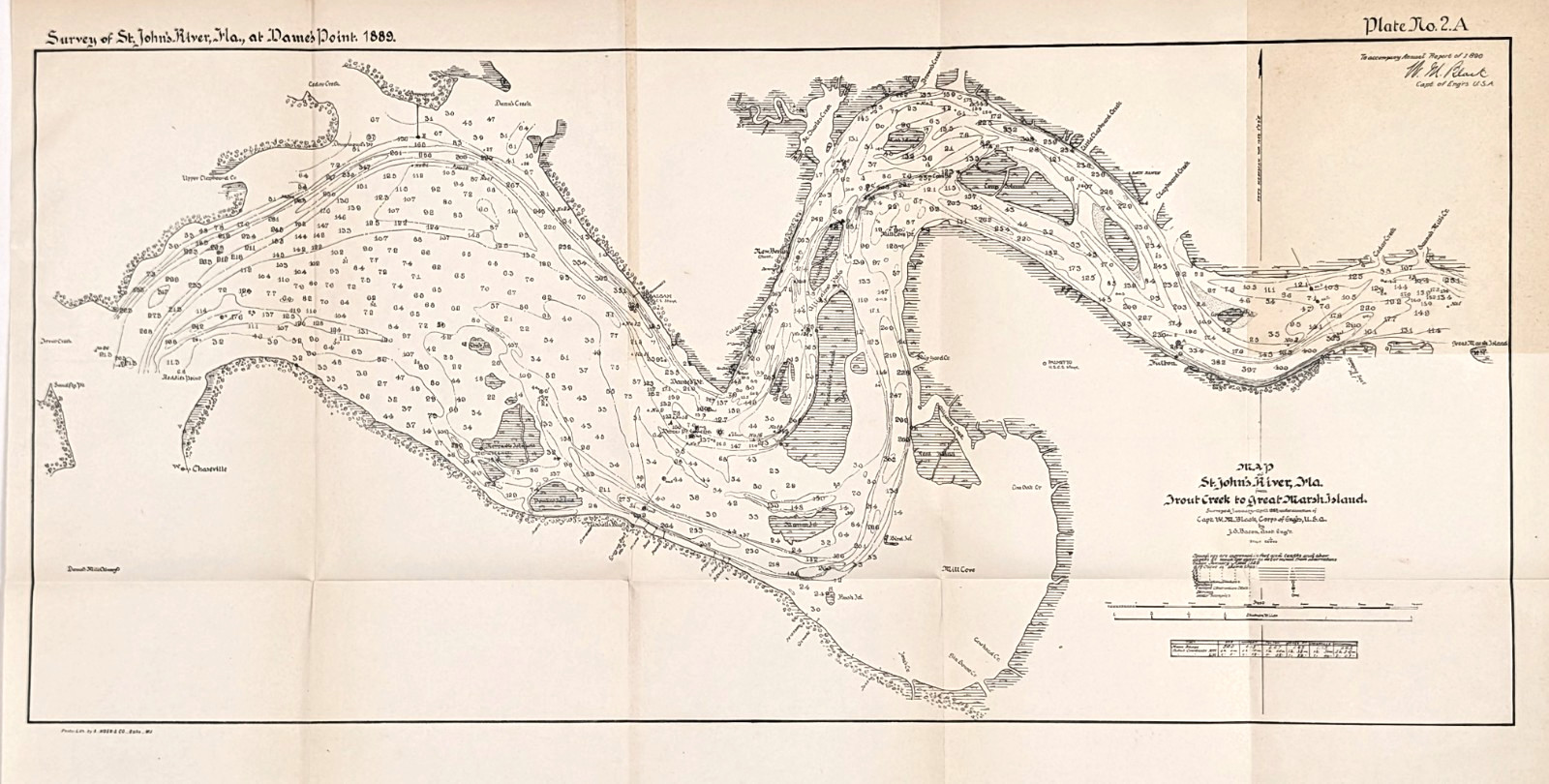 1890 ST JOHN'S  River - FLORIDA Map ORIGINAL  Trout Creek to Great Marsh Island