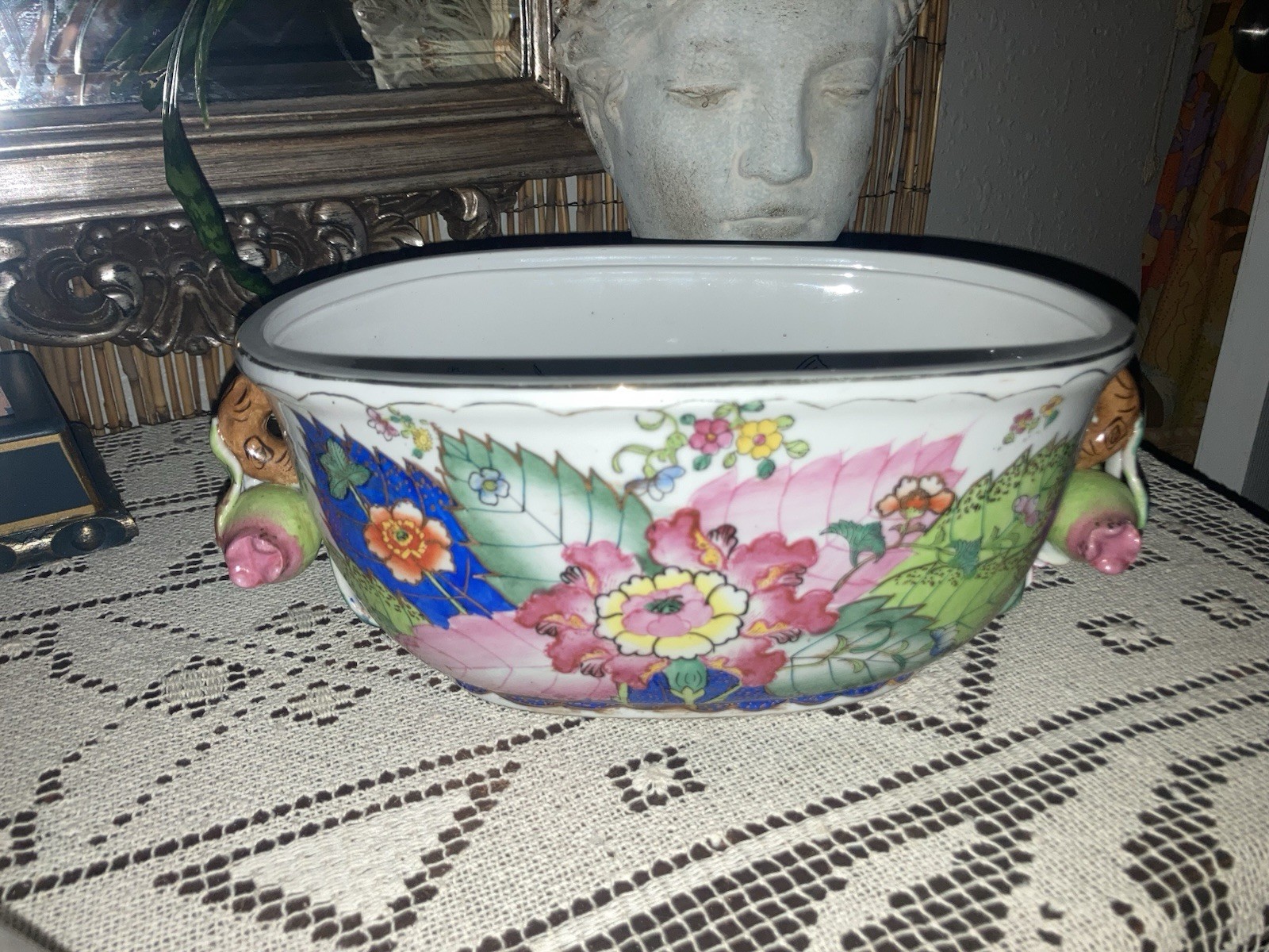 Vintage Hua Rong Tang Porcelain Planter Foot Bath - Famille Rose Koi Fish