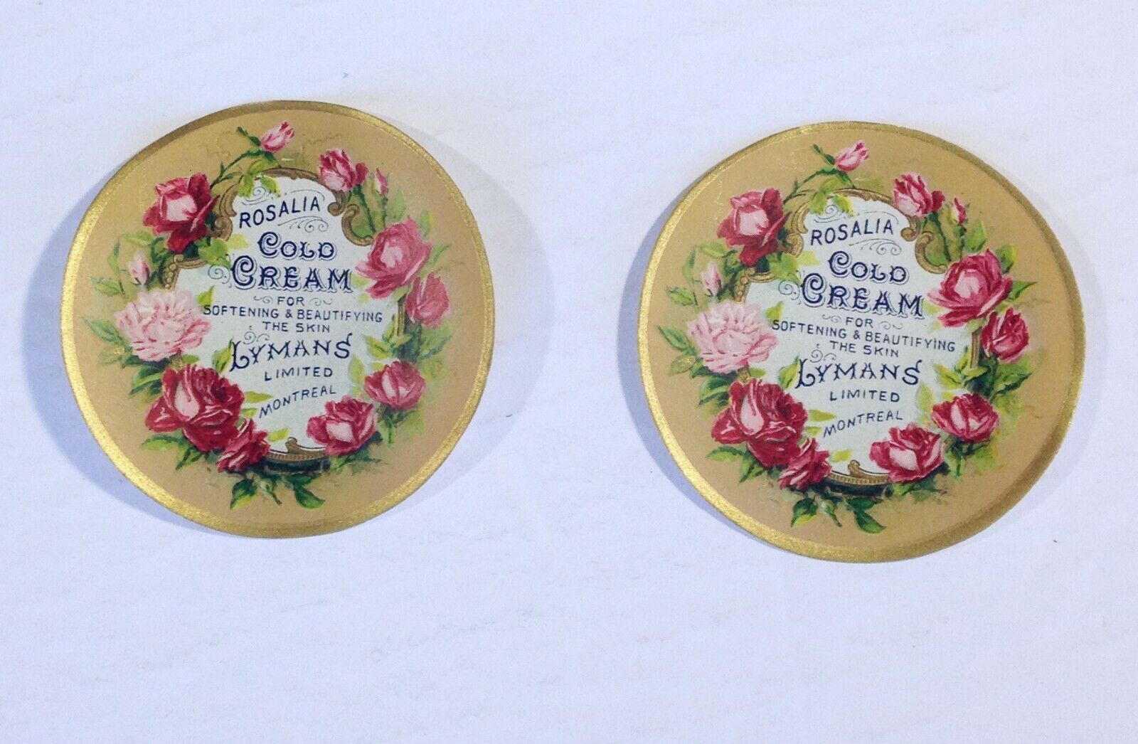 2 Vintage Cold Cream jar Labels Rosalia by Lymans Montreal roses ...