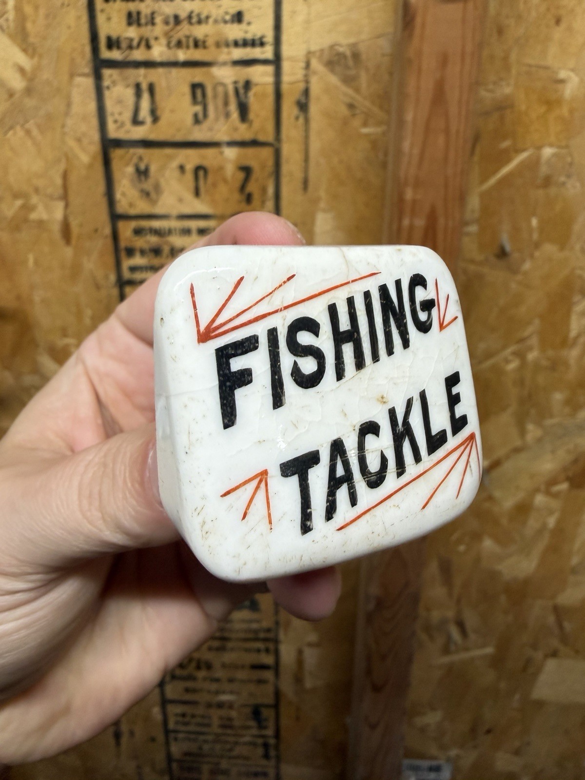 Antique Fishing Tackle Apothecary Cabinet Porcelain Drawer Pull Knob Vintage 