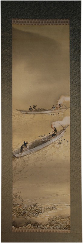 Japanese Kakejiku Scroll Koyama Eitatsu Nagara River Cormorant Fishing Painting