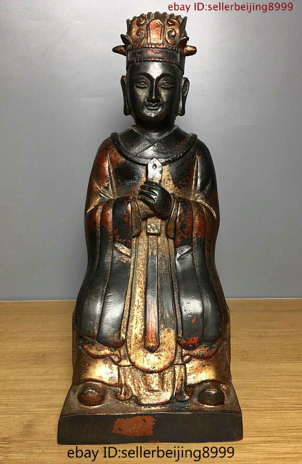 Folk China Tibet Buddhism Temple Bronze Money Wealth God Buddha Statue 0701