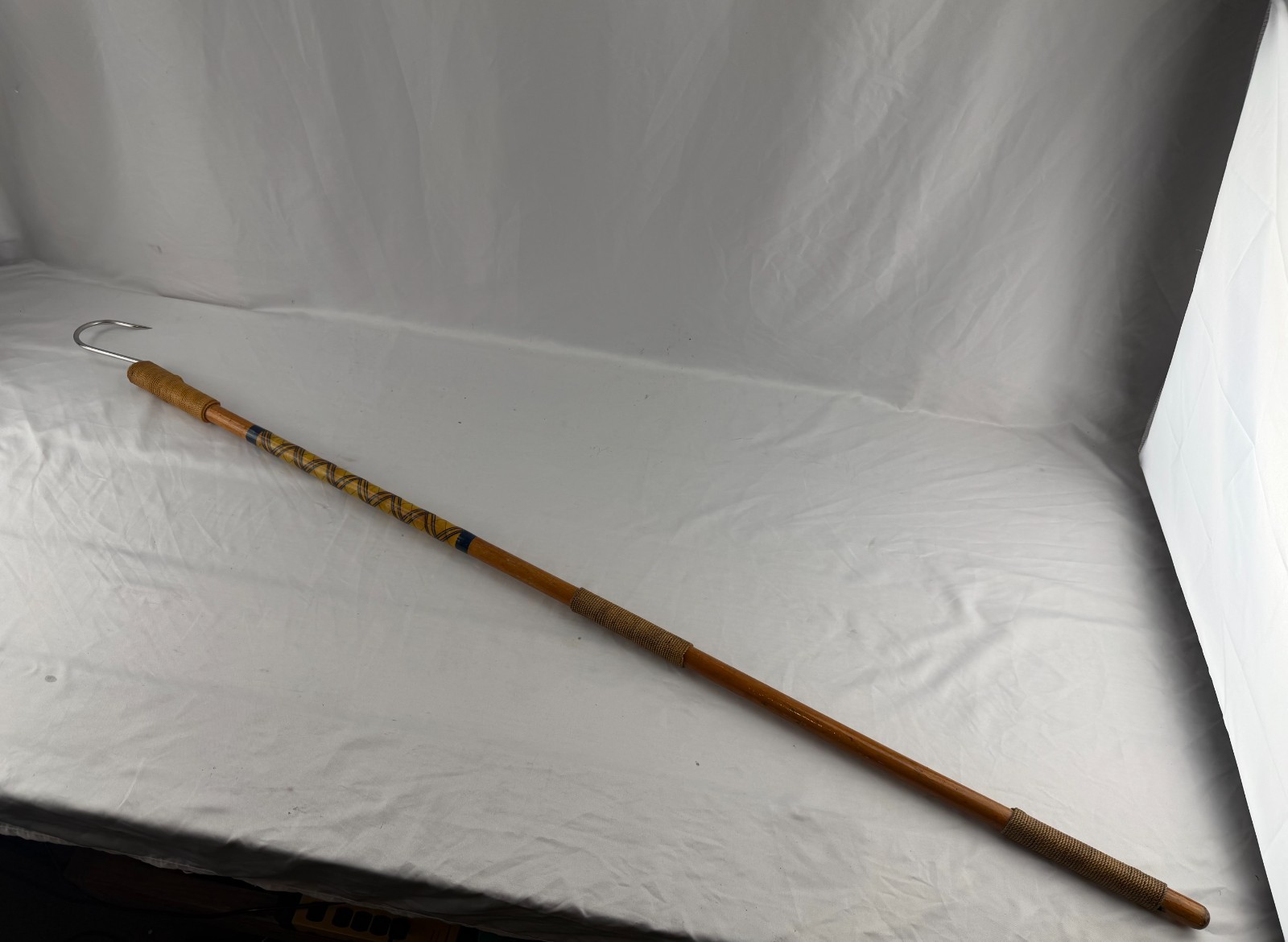 Wooden Pole Fishing Gaff Hook Tool Vintage Japanese Wood Handled 59 Inch Ok