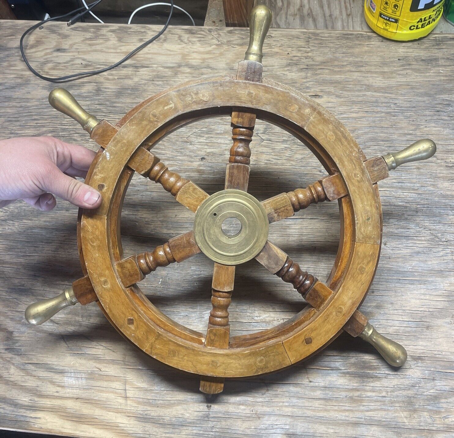 Brass Wooden Vintage Ship Steering Wheel Pirate Décor Wood Fishing Wall Boat
