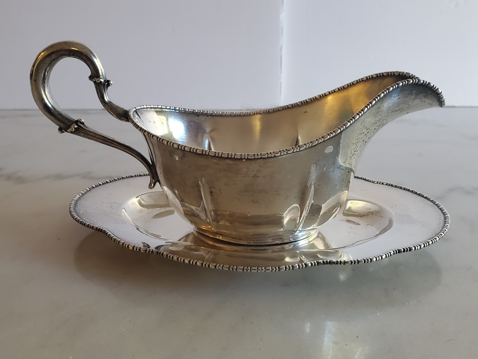 Vintage Wallace Sterling Silver 2 Pc Gravy Sauce Boat Set Matching Platter 622