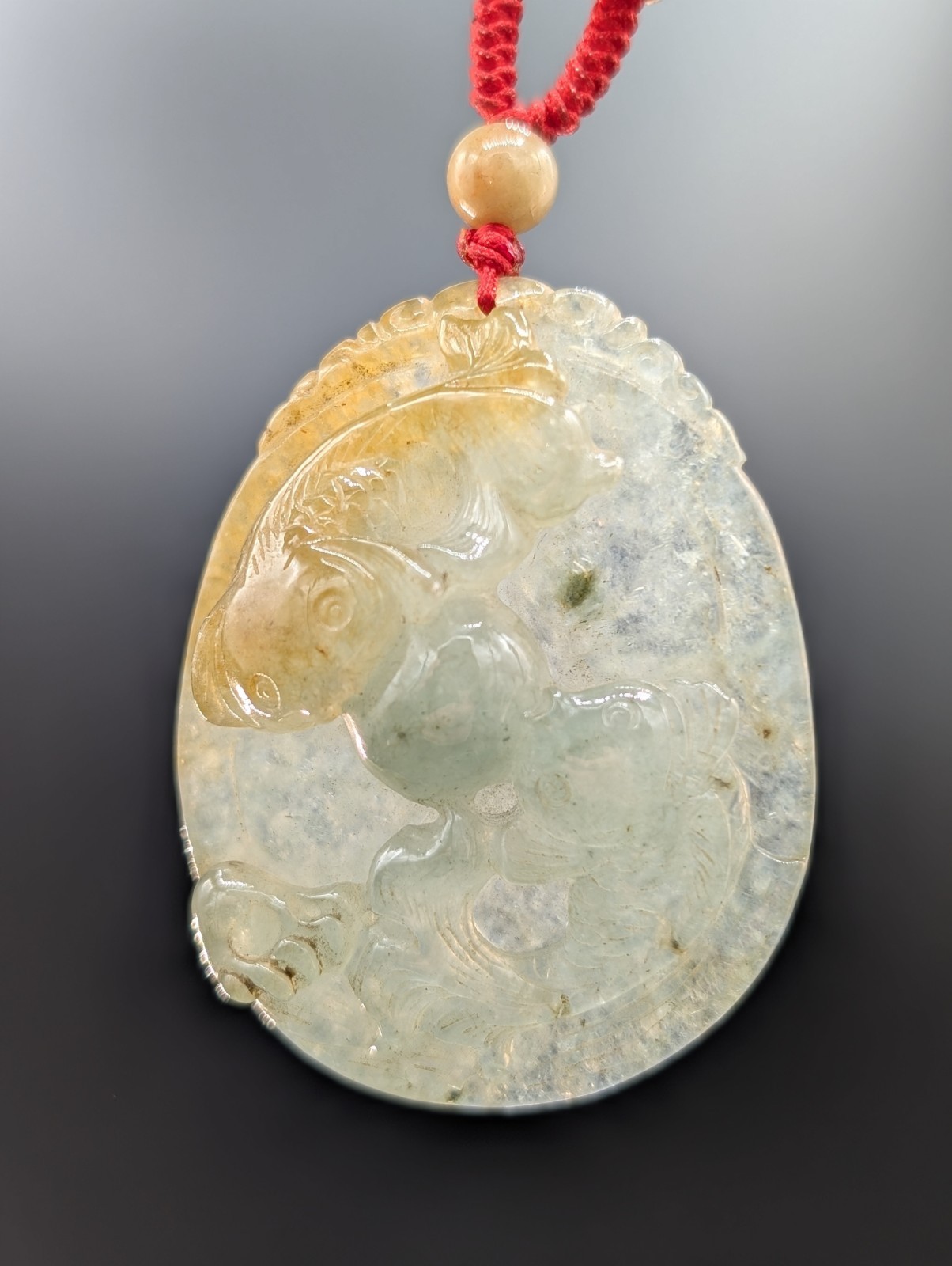 Transparent Gold/Brown/Green Jadeite Jade Pendant Necklace Yin And Yang Fish