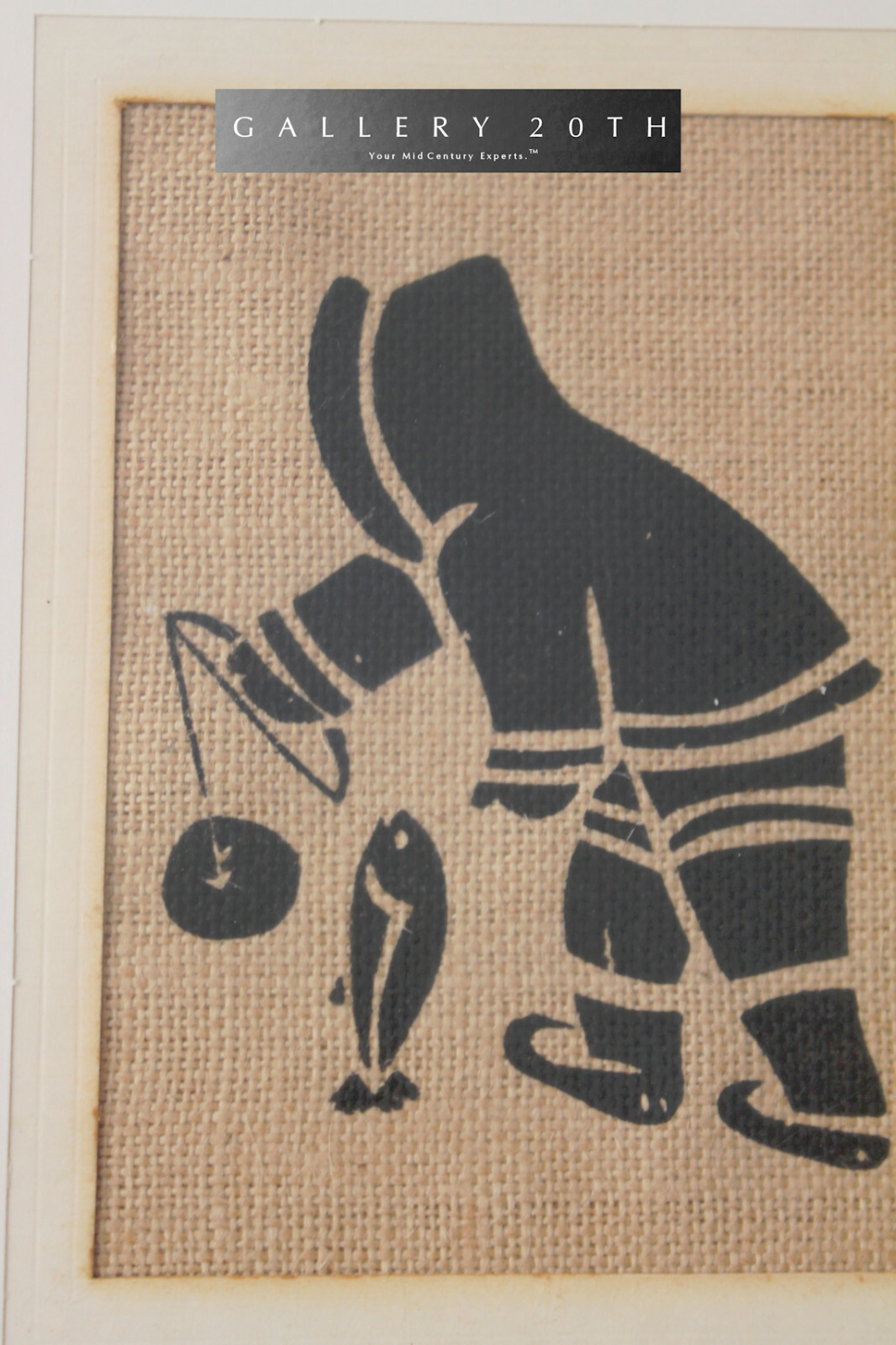 RARE ESKIMO PAINTING TEXTILE FISHING MID CENTURY 50s 60s FABRIC ORIG ART VTG
