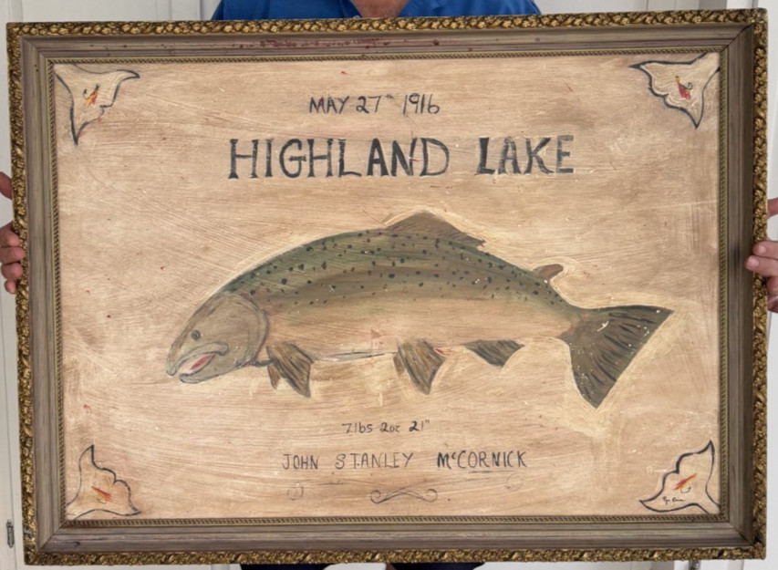 FOLK ART Trout  Fish painting  nautical ART  signed home /cabin decor on board