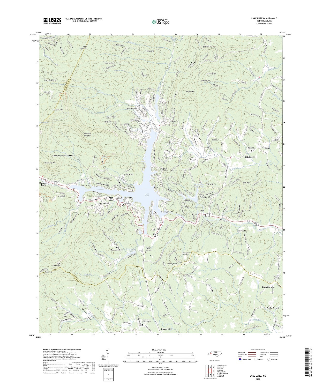 Lake Lure NC Topographic Map 2022 USGS – Premium Matte Print – Western NC