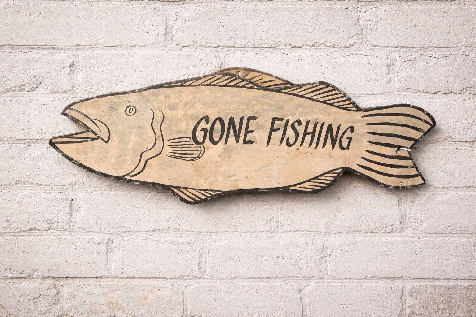 1920s Fishing Sign Country Lake House folk art trade advertising bar kitchen