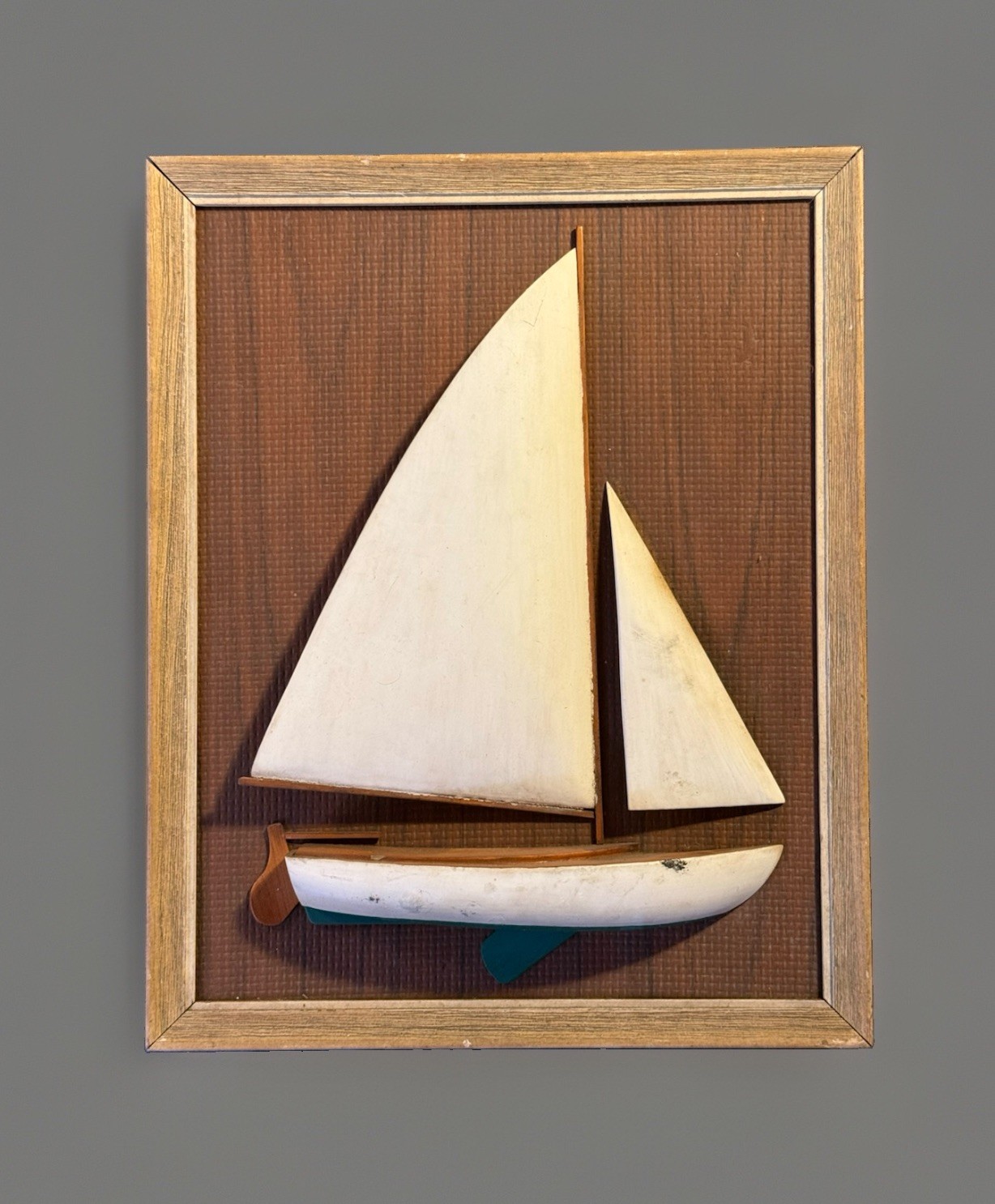 Vintage Nautical Folk Art Painted Wooden Sailboat Wall Mounted Boat Model