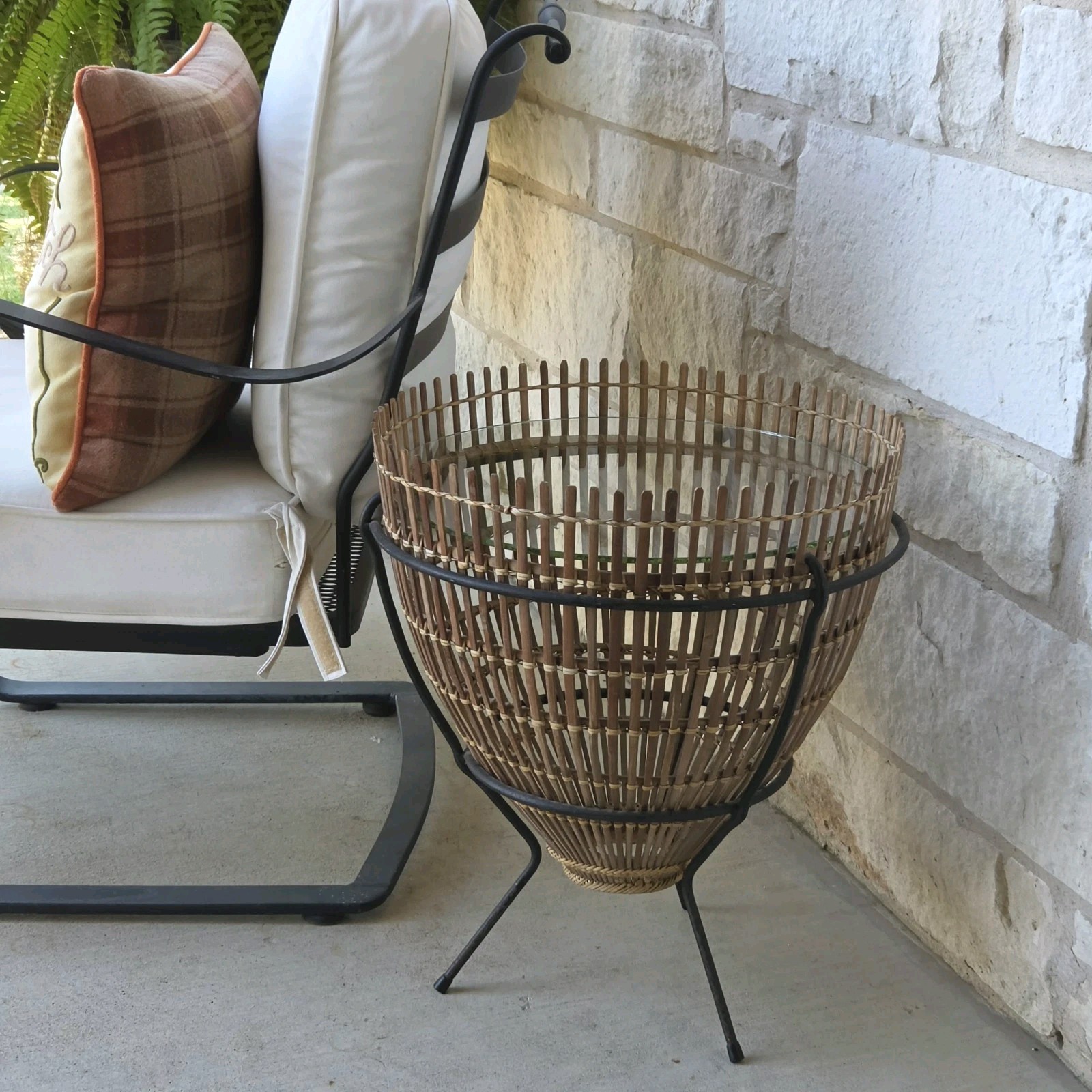 Vintage Franco Albini Style Woven Bamboo Fish Trap Basket Side Accent Table 22\