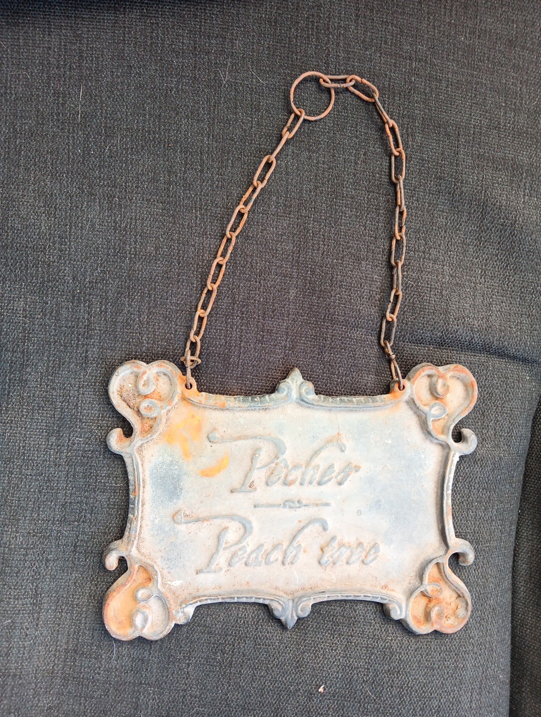 Vintage French Cast Iron Garden/Fishing Sign Pêcher