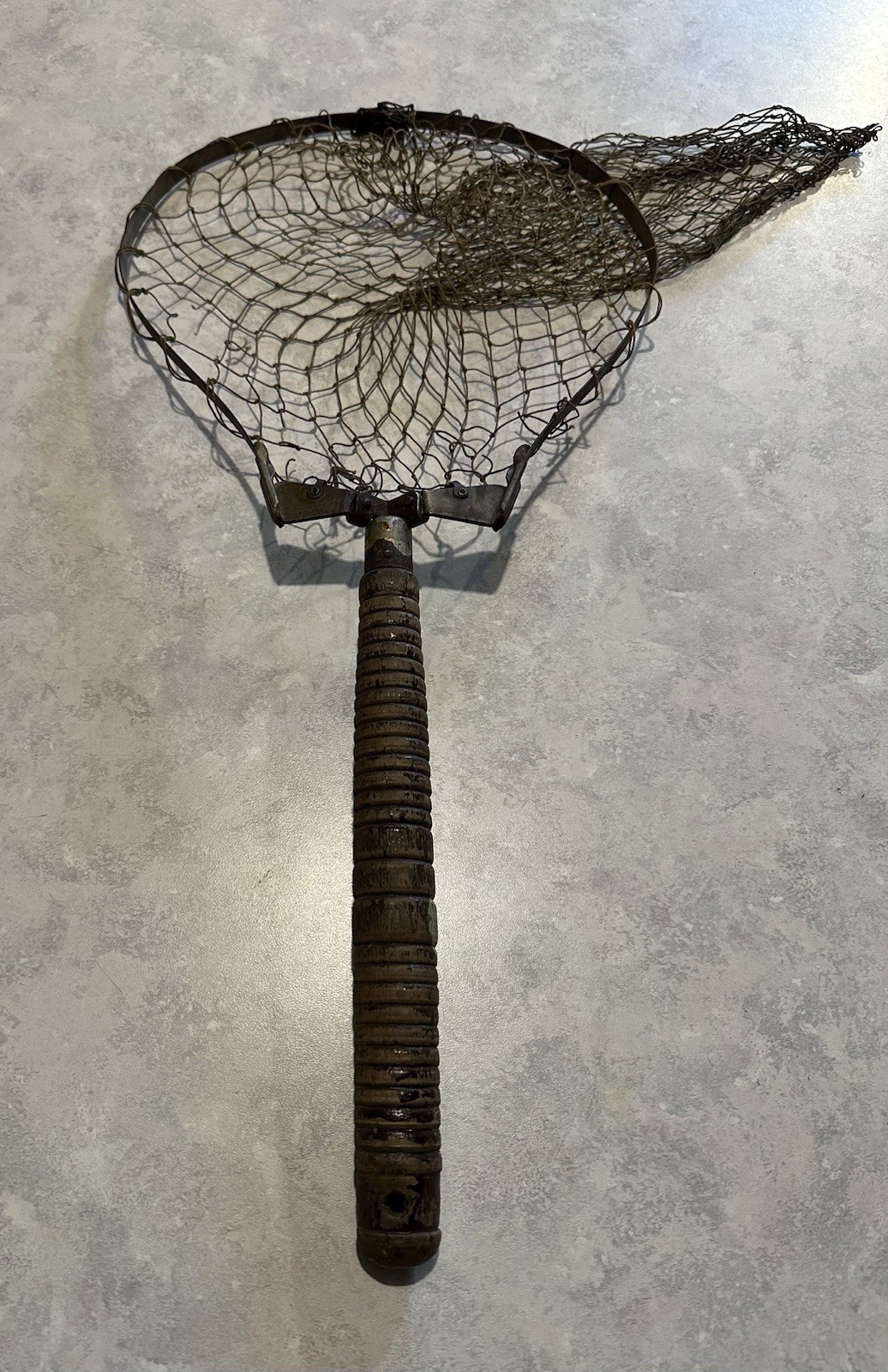 Antique Vintage Folding Trout/Fish Landing Net With Wooden Handle