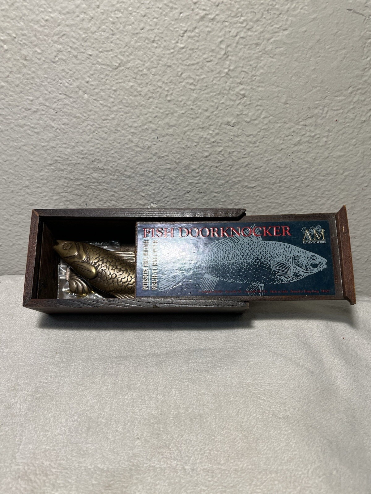 Antique Solid Brass Koi Trout Fish Door Knocker Authentic Materials W/ Box