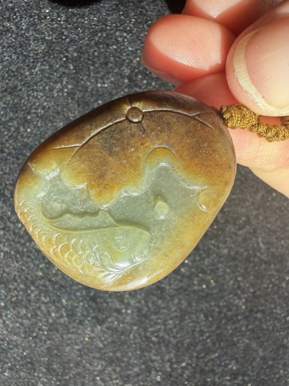 Hand-Carved Natural Hetian Jade Mountain River Seed Material Lotus Fish Pendant